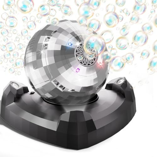 BLmukce Disco Ball bubbelmaskin med roterande LED-lampor, små bubblor automatisk blåsblåsare för barn småbarn fester