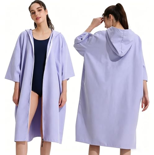 QKTYB Poncho-handduk med huva för vuxna med dragkedja för simning, surfning, dykning, ombytesrock, mikrofiber, snabbtorkande, lätt ponchoduk, strandplagg, universell storlek för män och kvinnor 110 x