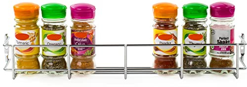 andrew james 1/2/3/4/5 Spice Rack Organiser – No Assembly Needed | Chrome Hanging Spice Shelf for Inside Cupboard Door or Wall Mounted | Kitchen Organiser & Storage Rack with Fixings - Holds 8 Jars