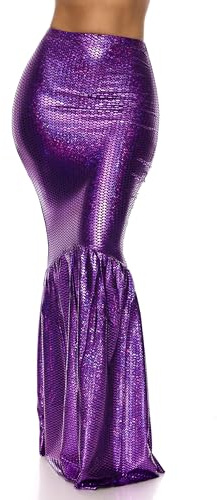 Mermaid Skirt with Hologram Finish – High Waist for Slim Fit – Fish Scale Fin Costume for Women – Halloween Maxi Skirt Costume, Purple, M/L