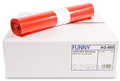 Funny LDPE-Regenerat Müllsäcke, rot, gerollt, 120 l, Typ 60, 1er Pack (1 x 250 Stück) AG-885