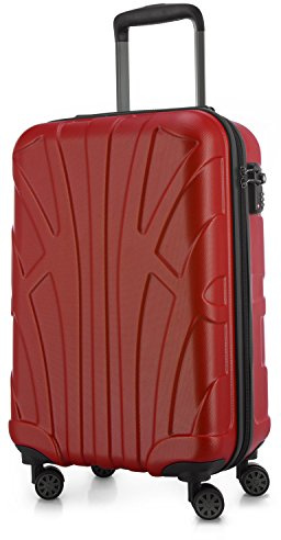 suitline Handgepäck Hartschalenkoffer 55x35x20 cm (34 L) ABS Kabinenkoffer mit TSA Schloss 4 Doppelrollen Teleskopgriff leicht robust Bordgepäck für Flugreisen Wochenendtrip Business, Rot