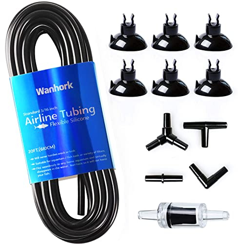 Wanhork 3/16 Professional Flexible Airline Tubing Standard Aquarium Air Pump Accessories, 20 Feet(Clear-Black)