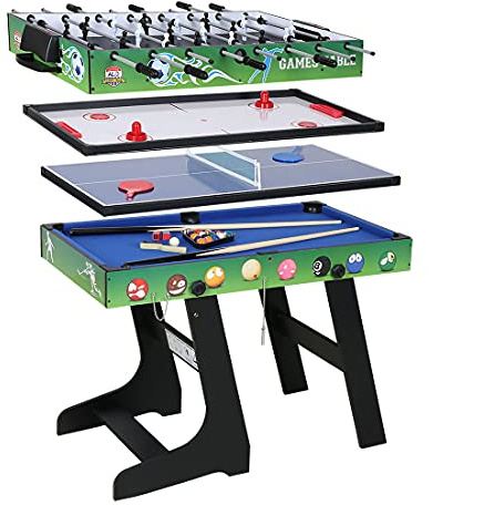 4 en 1 Table de Jeu pour Hockey, Billard, Babyfoot, Tennis de Table/Ping-Pong, Vert, 121,5 * 61 * 81,3CM
