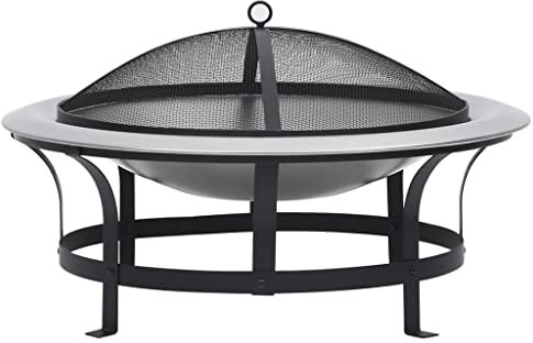 vidaXL Garten Feuerschale mit Grill Feuerstelle Feuerkorb Grillschale Grillfeuer Gartenkamin Gartenfeuer Terrassenofen Edelstahl Stahl 76 cm