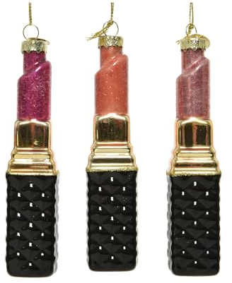 Decoris Christbaumschmuck Glas Lippenstift 12cm x 1 Stück rosa pink oder terrabraun Sortiert mundgeblasen