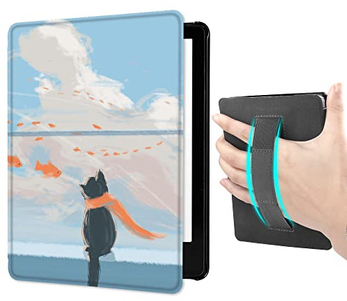 Case for All-New Kindle Paperwhite (6.8, 11th Generation, 2021 Release) with Hand Strap, Hard PC Smart Case with Auto Wake/Sleep Function (Cat's Dreams)