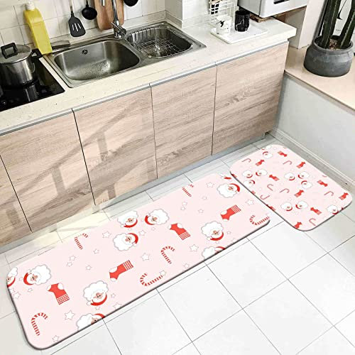 Tappeto da cucina anti fatica, set di tappeti da cucina rosso 40 x 60 cm+40 x 120 cm Babbo Natale calzino canna tappeti ingresso benvenuto