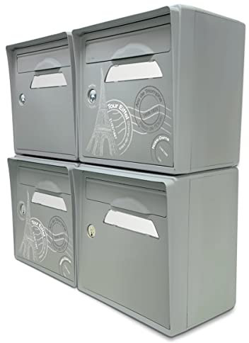 Pack de 4 boîtes aux Lettres murales - 2X Paris est Belle - 2X Gris Souris