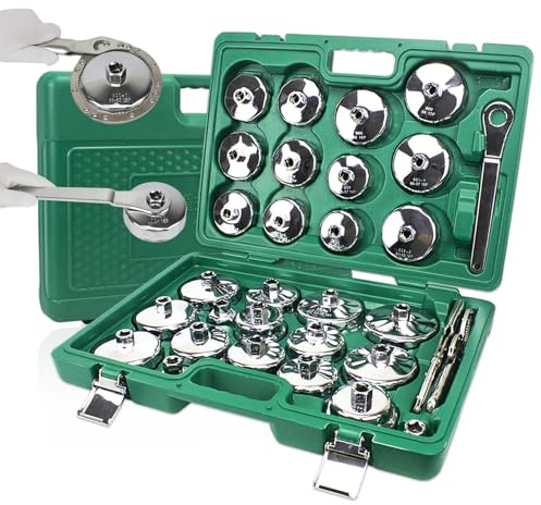 Esoldnic 31pcs Auto jeu de douille de filtre à huile, Type de tasse 1/2 pouce d’entraînement robuste jeu de clé de filtre à huile adapté pour BMW, Volvo, Honda, Audi, Ford, Toyota, Nissan etc.