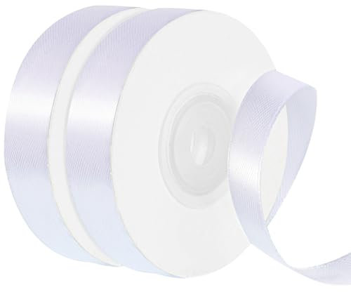 2 Rollen Geschenkband Weiss, 1,2 cm x 44 m pro Rolle Satinband Weiss Dekoband Schleifenband für Hochzeit Valentinstag Weihnachten Geschenkverpackung Bastelarbeiten