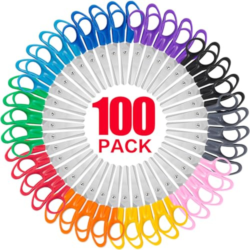 Toidgy 100 Pack Kids Scissors, 5 Inch Scissors Bulk for School, Blunt Tip Scissor for Kids Student Teacher,Kids Safety Scissor for Preschool Classroom Office Home,School Supplies Craft Cutting Paper