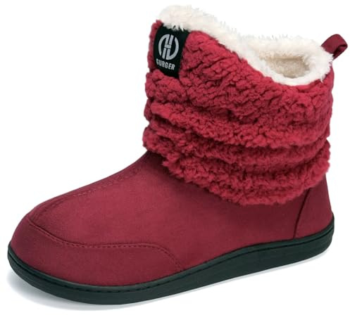 JEBUKTXE Botas de Casa para Hombre Mujer Invierno Forro de Peluche Cálidas Botines Zapatillas de Casa Pantuflas Altas Rojo Talla 42 43