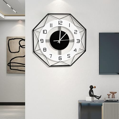 TopCity Large Classic Wall Clock 50CM Big Black Metal Silent Non-Ticking Clocks Mid Century Modern Decorative Battery Operated Wall Clock for Living Room,Kitchen,Dining Room,Office