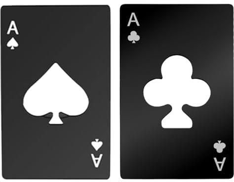 YAPKOLV 2 Pezzi Apribottiglie in Acciaio Inox, Apribottiglie a Forma di Carte da Poker, Asso di Picche e Asso di Fiori per Birra, Perfetto per Feste in Casa e Bar (Nero)