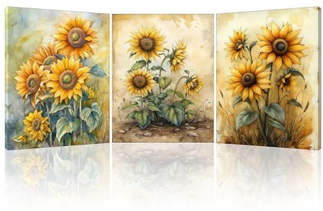 Piy Painting Lienzo De Flores Amarillas, Impresión De Lienzo De Girasol, Cuadros De Decoración Moderna Para Baño Entrada Vestíbulo Cafetería Pisos, Cumpleaños Aniversario Regalos, 3X30X40 CM/90X40 CM