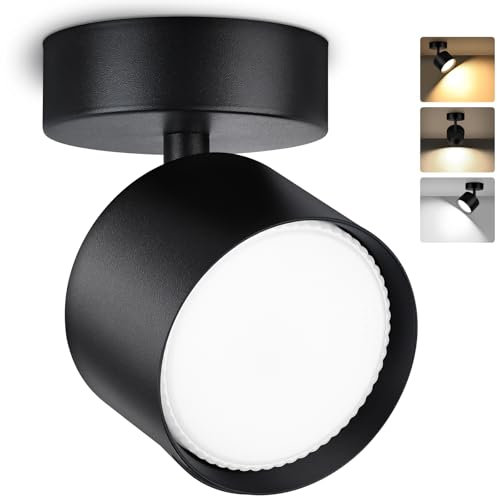 GeyouLux LED Aufbauspot Schwenkbar 350°+90° Deckenspot Schwarz LED, inkl. 7W 800LM GX53 LED Leuchtmittel, 3000K/4500K/6500K Aufbauleuchte Aufputz Spots Aufbaustrahler Rund 1 Stück