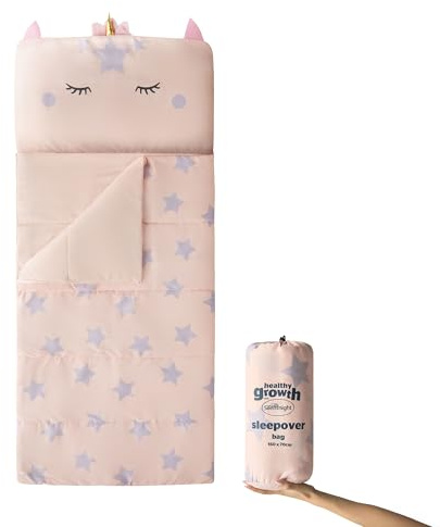 Silentnight Healthy Growth All-In-One Sleepover Bag - Sleep Bag & Built-In Pillow for Comfort and Convenience - Super Soft and Cosy Brushed Microfibre Travel Nursery Sleeping Bag - 160x70cm, Unicorn