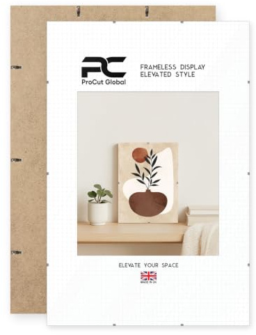 Procut Global 60x40cm Frameless Clip Picture Frames For Photos | Shatter-Resistant Perspex Front With MDF Backing & Metal Clips For Wall Art Display Of Posters, Prints, Document & Home Decor