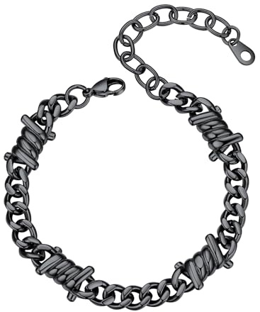 ChainsHouse 9mm Cuban Link Bracelet with Spike Stainless Steel Barbed Wire Bracelet Goth Hip Hop Jewelry,Silver Gold Black Thorn Chain Bracelet,Adjustable 18cm with 5cm Extender