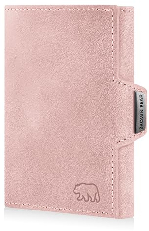 BROWN BEAR Leder Geldbörse klein mit Münzfach & RFID-Schutz | Echtleder Vintage Rosa | Slim Wallet Design für Herren & Damen - BB Bruce PK