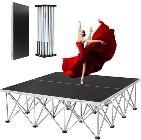 4x4ft Foldable Stage Platform, 1540lbs Heavy Duty Portable Stage with 16 Height, Non-Slip Surface & 16-Strut Aluminum Frame, Modular Riser for Events, Church, School, Live Stream, Solo Performance