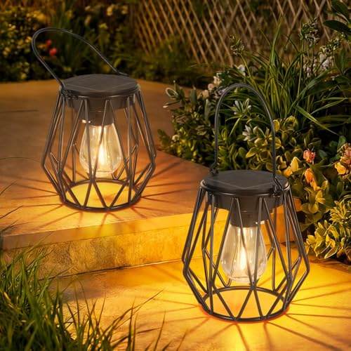 TaoFiaCo Farolillos Solares para Exteriores Colgantes o de Pie - Resistente al Agua IP65 Lamparas Solares para Balcón - LED Farol Solar Exteriore Resistentes a la Intemperie para Jardín Patio 2 Piezas