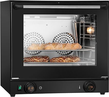 MBH - Forno a convezione professionale nero opaco con doppia ventola e controllo digitale MDI per l'ospitalità. Forno industriale 4 Vassoi per ristorante, panetteria e ristorazione