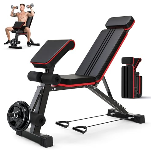 Banco de pesas plegable ajustable de 400 kg de capacidad, 12 en 1, banco de fitness multifuncional con extensor de piernas y almohadilla de curl, banco de entrenamiento para gimnasio en casa y