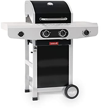 Barbecook Siesta 210 - Black edition, Barbecue A Gas Professionale con 3 Fuochi Multifunzione, Bbq a Gas con Tavolino e Vassoio di Raccolta, Barbecue da Giardino, Facile da Spostare