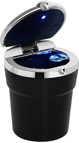 TRIXES Tragbarer Auto-Aschenbecher Reisezigarettenhalter mit Klappdeckel - LED-Leuchte im Inneren - Selbstlöschender Aschenbecher - für Autos Vans Draussen Camping - aus Kunststoff - Schwarz