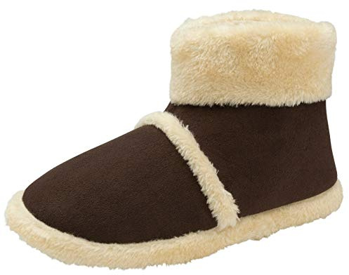 DUNLOP Men's Snugg Warm Faux Suede Design Slipper Boot Brown Cream Medium 9/10 UK