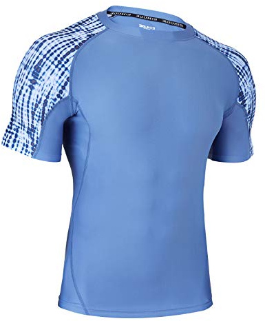 HUGE SPORTS Rash Guard da Uomo Magliette da Bagno a Maniche Corte Compressione Rashguard (Blu+B, 3XL)