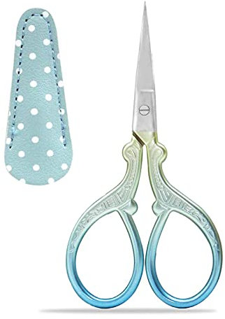 Stickschere Klein, Fadenschere Klein Handarbeitsschere Edelstahl NäHschere Stoffschere Scharf Schere Stoffschere Klein mit Pu-Schutzhülle (1 Stück)