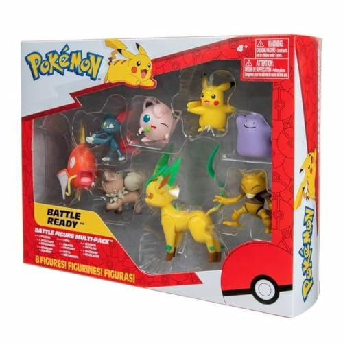 Bandai Pokémon 8 Battle-Figuren – Pikachu, Rondoudou (Jigglypuff), Rocabot (Rockruff), Abra, Farfuret (Sneasel), Metamorph (Ditto), Phyllali (Leafeon) und Magicarpe (Magikarp) – JW2686