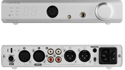 TOPPING A90 Discrete Amplificateur de Casque Équilibré et Préamplificateur Complètement Discret, 9800mW*2 NFCA XLR/RCA vers 3.5mm/4.4mm/6.35mm/XLR Amplificateur de Casque, Préamplificateur, Argent