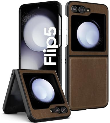 Cresee Hülle für Samsung Galaxy Z Flip 5 (2023) PU Leder Handyhülle Case Schutzhülle Cover für Galaxy Z Flip5 5G, Braun