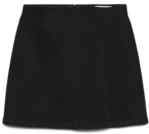 Vero Moda Gonna in Jeans da Donna con Cerniera e Taglio Dritto, Nero, M