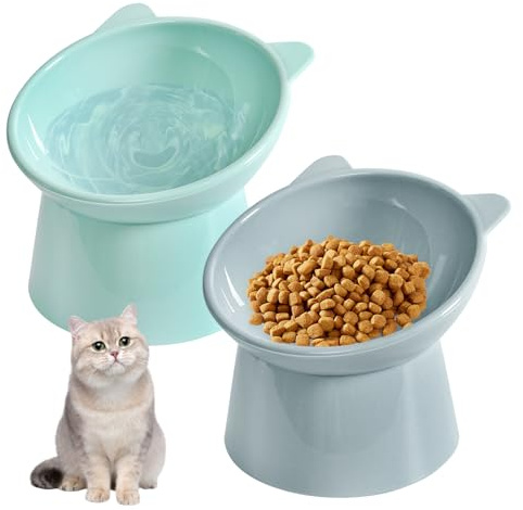 2 Pièces Gamelle Chat Surélevée, Bol Incliné à 15°, Gamelle à Nourriture pour Détendre la Colonne Cervicale, pour Chiots Lapins
