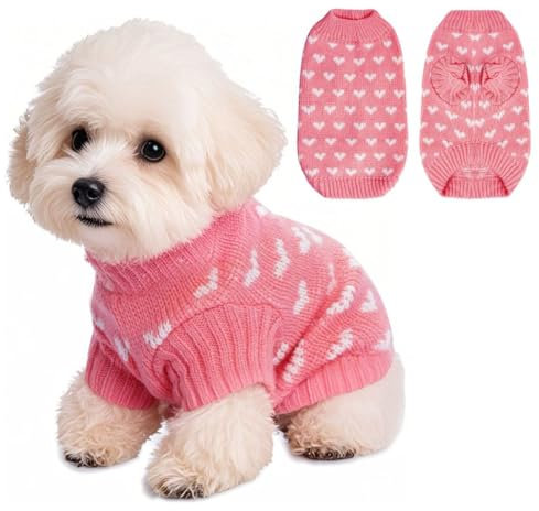 Hundepullover Herz Hundepulli Valentinstag Pullover Hund Katzenpullover Rosa Gestricktes Hunde Pullover Warme Hundekleidung für Kleine und Mittelgroße Hunde XXS