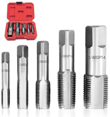 Juego de Machos de Roscar BSP 5 Piezas (1/8–3/4), Acero al Carbono, Roscado Manual Preciso para Fontanería y Trabajos Mecánicos