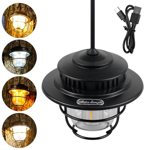 WIYETY Lampada da campeggio a LED ricaricabile USB: lampada da campeggio portatile con gancio per tenda, escursionismo, pesca, all'aperto e cadute di emergenza, impermeabile IPX4, 4 modalità di
