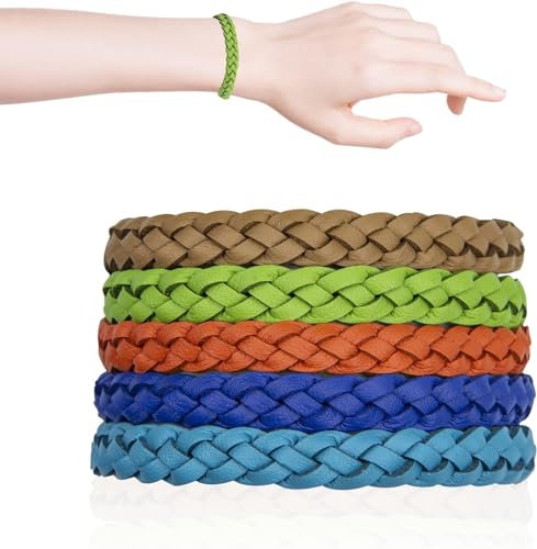 5 Pack Mosquito Repellent Bracelet, Leather Adjustable Bracelets,Anti Insect Bands,300 Hour Insect Repellent Protection,Deet Free,Waterproof Anti-Mosquito Wristbands for Adults,Kids