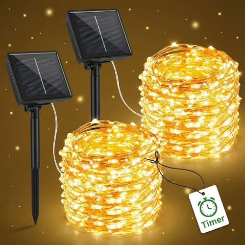 2 Pack Solar String Lights Outdoor, Total 180 LED/72FT Solar Garden Lights Waterproof 8 Modes Timer, Fairy Lights Copper Wire Lighting for Indoor/Outdoor Patio Yard Party Christmas(Warm White)