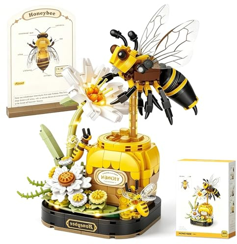 Afenau Kit de Construction Insectes et Fleurs, 526 pièces kit de Construction Abeilles avec LED, Set de Blocs de Construction, Idéal comme Cadeau de décoration d'intérieur (Abeilles)