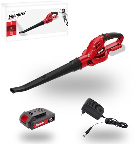 Energizer Soffiatore di foglie senza fili 20 V, velocità aria 210 km/h, portata 5000 l/min, motore 13000 RPM, leggero 1,2 kg, batteria 20 V e caricabatterie inclusi