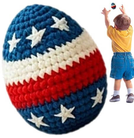Hacky färgad stickad boll 4 juli amerikansk flagga | Handgjorda virkade Footbag-väskor för individuell övning, gruppspel, fester