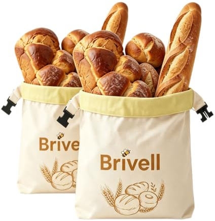 Brivell Sac à Pain en Cire d’Abeille, Conservation Naturelle du Pain Jusqu’à 7 Jours, Sac en Coton 100% et Cire d’Abeille Authentique,Format XL 43 x 33 cm