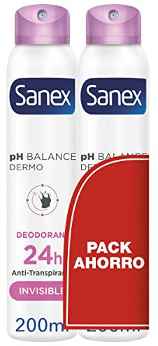 Sanex pH Balance Dermo Invisible, Desodorante Hombre o Mujer, Desodorante Spray, Pack 2 Uds x 200ml