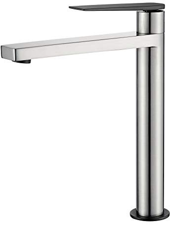 GRIFEMA G11101A Lyon - Grifo de lavabo alto mezclador monomando baño níquel cepillado, Gris [Exclusivo en Amazon]